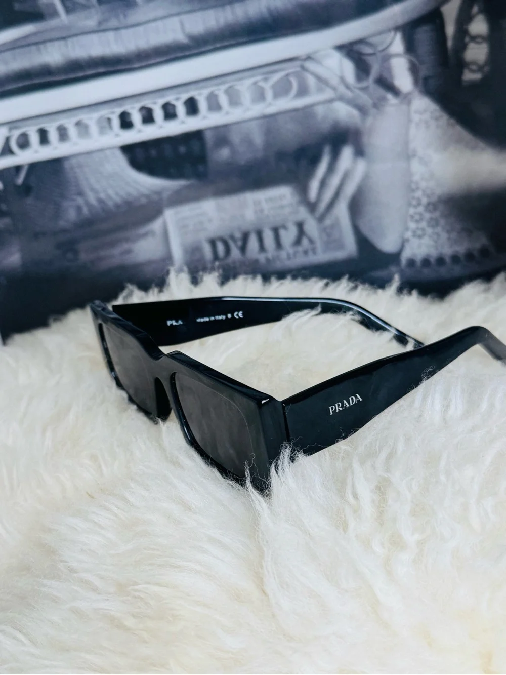 ORIGINAL Prada Men’s Black Slim Rectangular Sunglasses